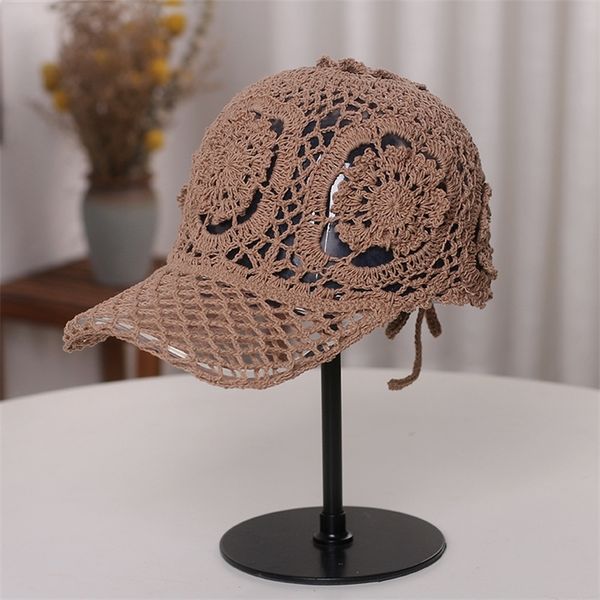 hand woven baseball cap women handmade flower hollowed thin skullies cap spring summer breathable leisure fashion knit hats 220316, Blue;gray
hand woven baseball cap women handmade flower hollowed thin skullies cap spring summer breathable leisure fashion knit hats 220316, Blue;gray