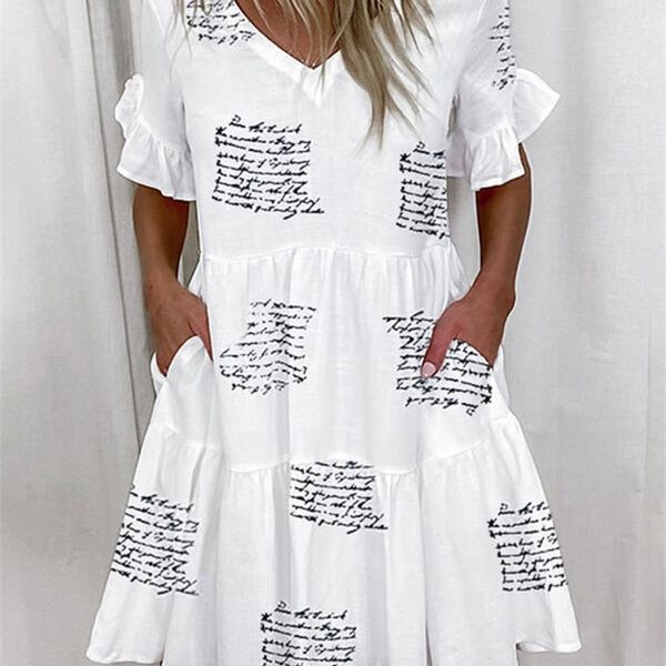 casual ruffles loose v-neck dress women summer short sleeve floral print woman dress fashion white boho beach dresses 5xl 220516, Black;gray
casual ruffles loose v-neck dress women summer short sleeve floral print woman dress fashion white boho beach dresses 5xl 220516, Black;gray