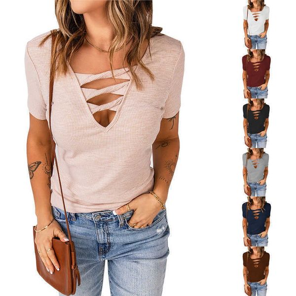 2022 summer new women's wear large v-neck pullover solid slim fit short sleeves, White
2022 summer new women's wear large v-neck pullover solid slim fit short sleeves, White