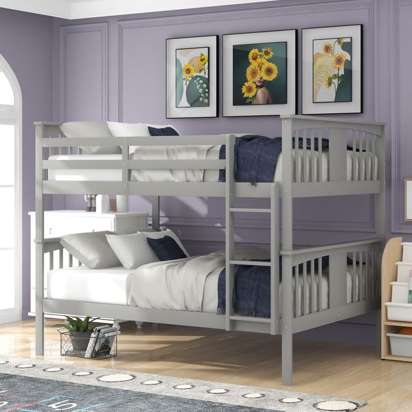 full bunk bed with ladder for bedroom guest room furniture grey lp000203aae 
full bunk bed with ladder for bedroom guest room furniture grey lp000203aae