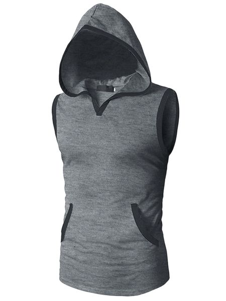 men contrast trim kangaroo pocket hooded tank p7rx#, White;black