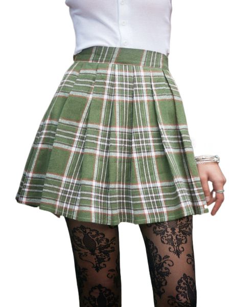 romwe plaid pleated skirt 31n4#, Black
