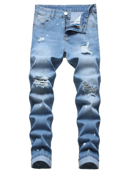 men splash ink print ripped jeans u6xg#, Blue