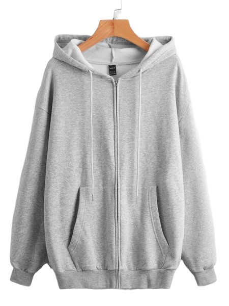 drop shoulder zip up hoodie a3aw#, Black
