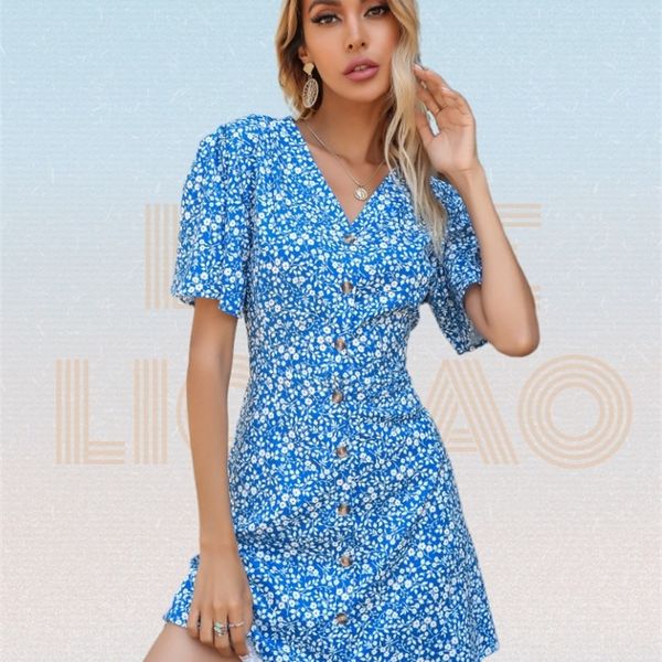 blue printing single breasted chiffon dres summer floral short sleeve v-neck casual a-line dress boho short dress 220516, Black;gray
blue printing single breasted chiffon dres summer floral short sleeve v-neck casual a-line dress boho short dress 220516, Black;gray