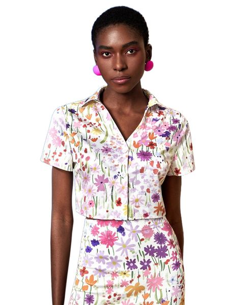 x miriam omar floral print button placket blouse 50sk#, White
x miriam omar floral print button placket blouse 50sk#, White