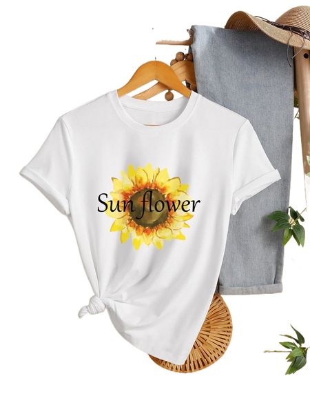 letter and floral print tee v3yv#, White
letter and floral print tee v3yv#, White