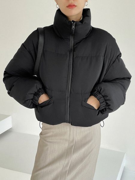 dazy drop shoulder double pocket drawstring hem puffer coat z2qc#, Black
dazy drop shoulder double pocket drawstring hem puffer coat z2qc#, Black