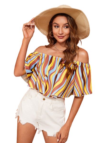 allover print off shoulder piping trim crop blouse m7cf#, White
allover print off shoulder piping trim crop blouse m7cf#, White