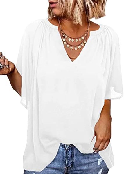 & tees women's casual v-neck loose seven-point horn sleeve chiffon shirt pleated flowing tunic top, White
& tees women's casual v-neck loose seven-point horn sleeve chiffon shirt pleated flowing tunic top, White