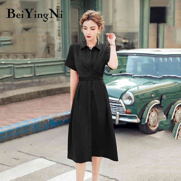 elegant vintage sashes dress woman short sleeve office work wear long vestidos black casual fashion party dresses 210427, Black;gray 
elegant vintage sashes dress woman short sleeve office work wear long vestidos black casual fashion party dresses 210427, Black;gray