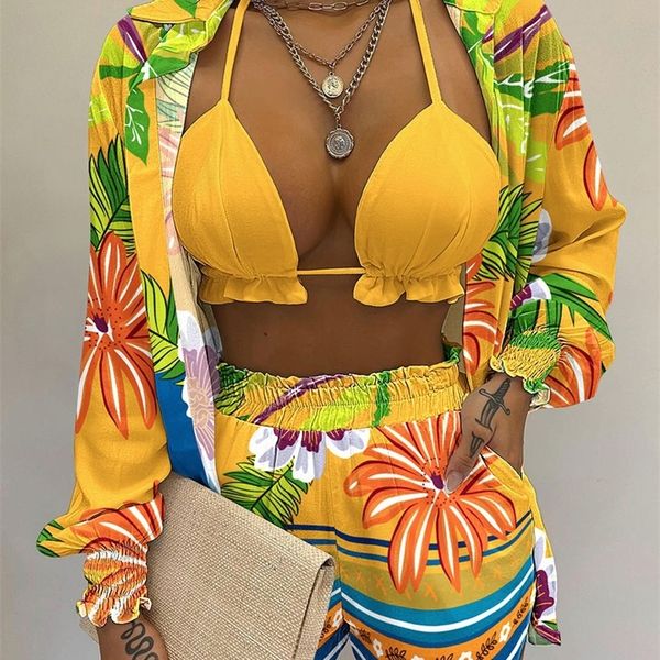 summer womens threepiece suit fashion beach style holiday style solid color printing casual 3piece suit women 220627, Gray
summer womens threepiece suit fashion beach style holiday style solid color printing casual 3piece suit women 220627, Gray