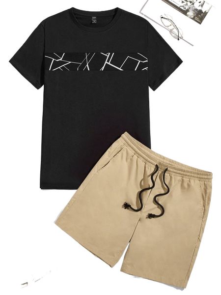 men geo print panel & shorts set 98sk#, Gray
men geo print panel & shorts set 98sk#, Gray