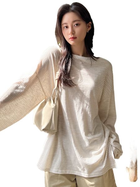dazy-less striped split side drop shoulder tee c6ym#, White