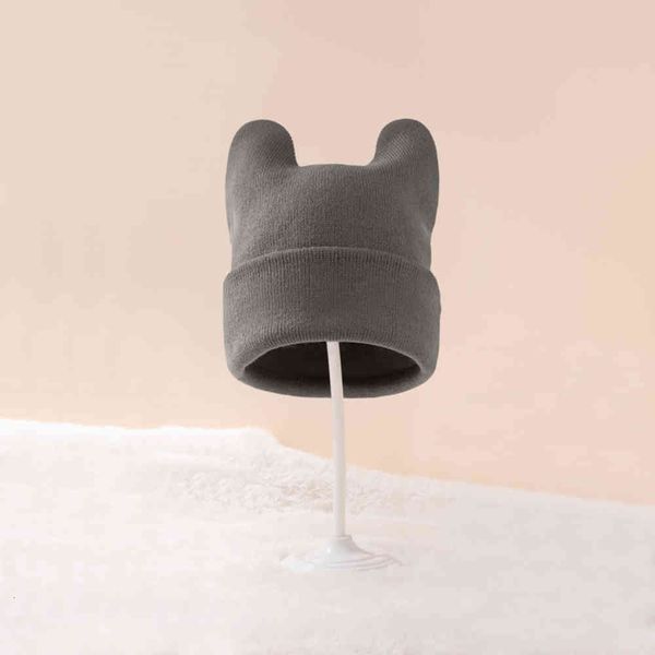 fashion solid color ears women's knitted hat warm plain color hat, Blue;gray 
fashion solid color ears women's knitted hat warm plain color hat, Blue;gray