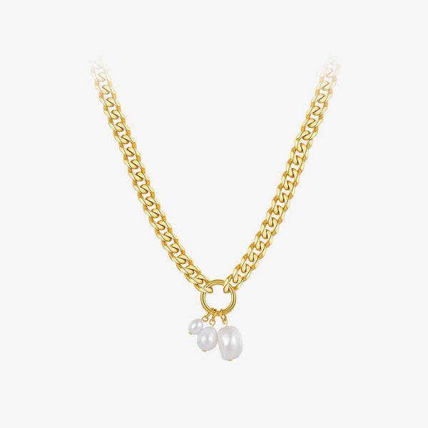 pendant necklaces enfashion popular natural pearl chunky for women gold color choker stainless steel fashion jewelry p213208 220428, Silver
pendant necklaces enfashion popular natural pearl chunky for women gold color choker stainless steel fashion jewelry p213208 220428, Silver