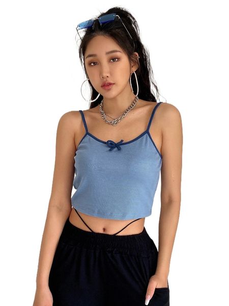 dazy bow detail contrast binding crop cami r66i#, White 
dazy bow detail contrast binding crop cami r66i#, White