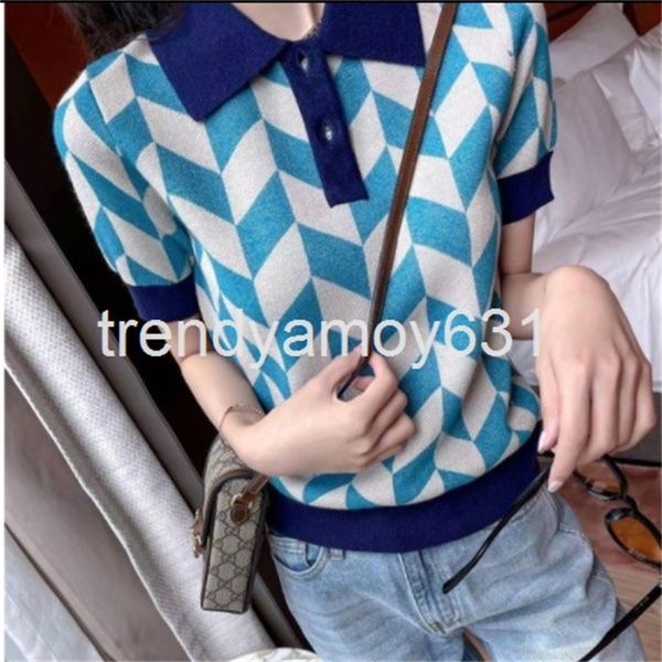 women's knits & tees summer g polo collar plaid contrast jacquard ice silk sweater straight tube thin top, White
women's knits & tees summer g polo collar plaid contrast jacquard ice silk sweater straight tube thin top, White