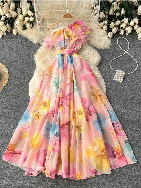summer dress ladies' bandage irregular slanted shoulder chiffon floral print straps waist long maxi vestido d0960 220516, Black;gray
summer dress ladies' bandage irregular slanted shoulder chiffon floral print straps waist long maxi vestido d0960 220516, Black;gray