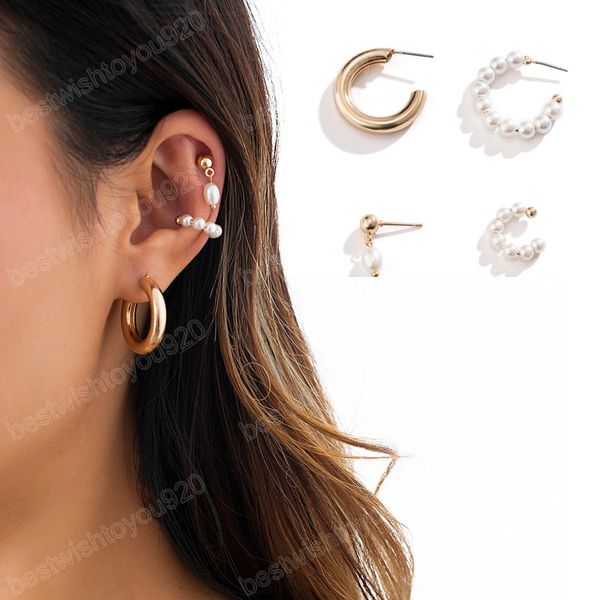 4pcs/set punk simple imitation pearls hoop earrings pearl charm stud earrings for women luxury wedding party jewelry gifts, Golden;silver
4pcs/set punk simple imitation pearls hoop earrings pearl charm stud earrings for women luxury wedding party jewelry gifts, Golden;silver