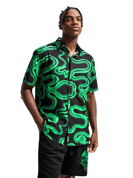 romwe y2k revival guys all over print button front shirt u4cy#, White;black 
romwe y2k revival guys all over print button front shirt u4cy#, White;black