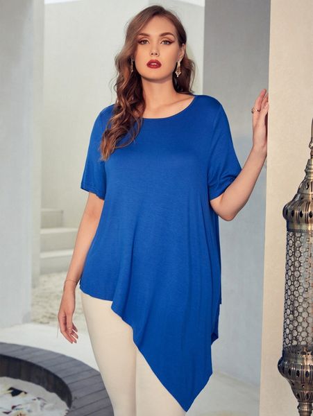 plus asymmetrical neck solid tee g67a#, Black