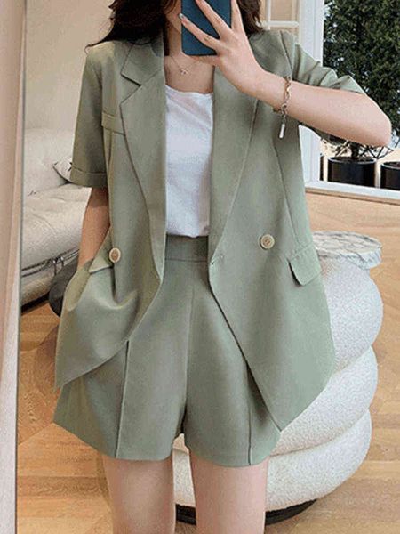 summer blazer suits for women short sleeve jacket beige shorts sets office lady 2 two piece set outfits chic ensemble femme j220813, White;black
summer blazer suits for women short sleeve jacket beige shorts sets office lady 2 two piece set outfits chic ensemble femme j220813, White;black