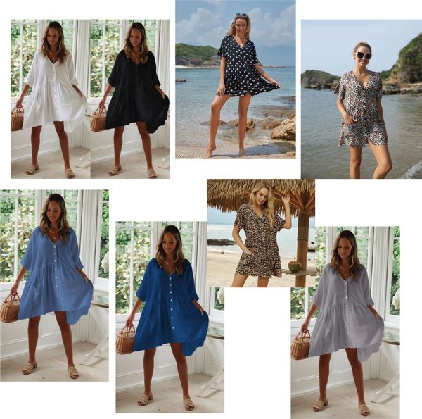 women casual bikini swimsuit cover up blouses beach tunic dress blouse loose button spun rayon slub beach holiday skirt top, White;black
women casual bikini swimsuit cover up blouses beach tunic dress blouse loose button spun rayon slub beach holiday skirt top, White;black