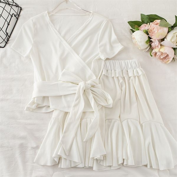 fashion set women short sleeve bandage crop and skirts 2020 new summer ladies solid knit casual two piece outfits harajuku, White
fashion set women short sleeve bandage crop and skirts 2020 new summer ladies solid knit casual two piece outfits harajuku, White