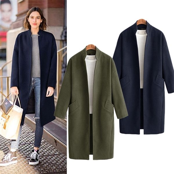 army green standing collar wool coat women pocket casual long sleeve autumn winter blends outerwear oversize trench coat lj201110, Black
army green standing collar wool coat women pocket casual long sleeve autumn winter blends outerwear oversize trench coat lj201110, Black