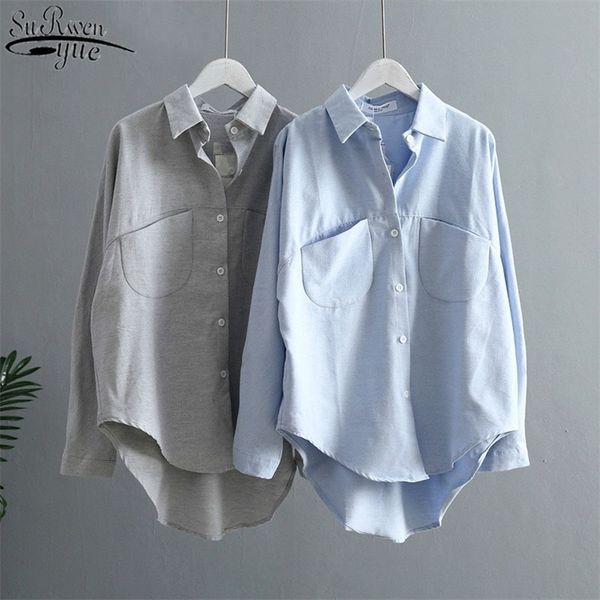 spring women solid cotton blouse korean long sleeve vintage gray and with pocket s clothing 6658 220810, White
spring women solid cotton blouse korean long sleeve vintage gray and with pocket s clothing 6658 220810, White