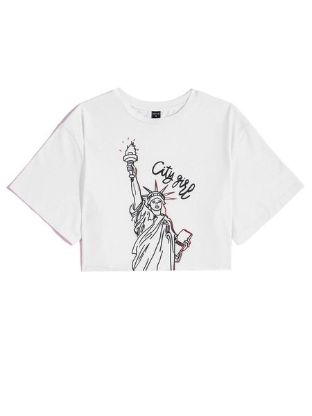 x abbicreates studio statue of liberty and letter graphic crop tee e5eh#, White
x abbicreates studio statue of liberty and letter graphic crop tee e5eh#, White