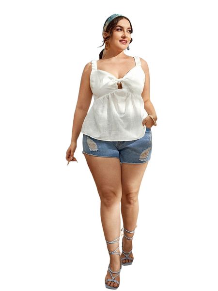 plus knot front frill trim peplum cami f3b5#, Black 
plus knot front frill trim peplum cami f3b5#, Black