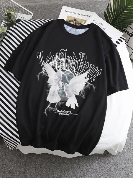 men dove & slogan graphic tee j9fl#, White;black