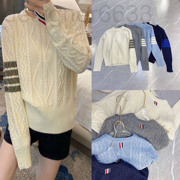 women's knits & tees designer tb autumn four bar stripe round neck pullover wave thick needle casual loose knit d5we, White
women's knits & tees designer tb autumn four bar stripe round neck pullover wave thick needle casual loose knit d5we, White