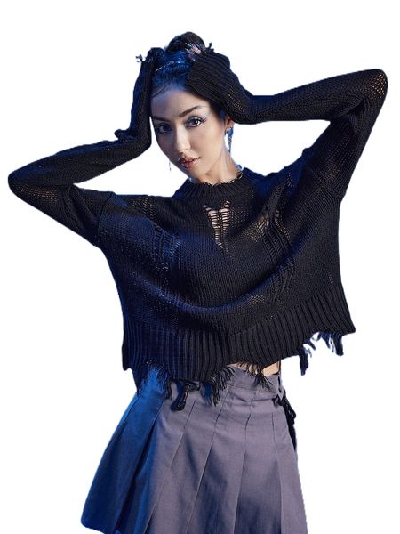 romwe cyber luvr solid distressed sweater q9lw#, White;black