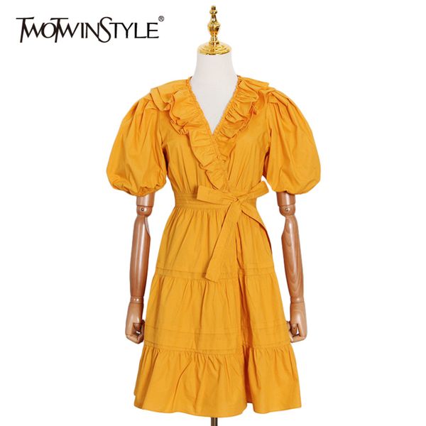 temperament patchwork ruffle summer dress for women v neck puff sleeve high waist dresses female fashion 210423, Black;gray 
temperament patchwork ruffle summer dress for women v neck puff sleeve high waist dresses female fashion 210423, Black;gray