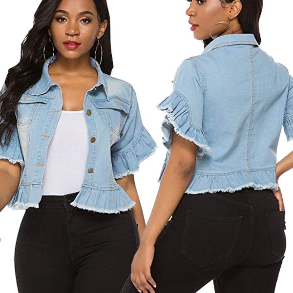 america new fashion short sleeve women's jackets coat 2022 spring women hole cowboy jacket casual lapel neck single women clothes 10600, Black;brown
america new fashion short sleeve women's jackets coat 2022 spring women hole cowboy jacket casual lapel neck single women clothes 10600, Black;brown