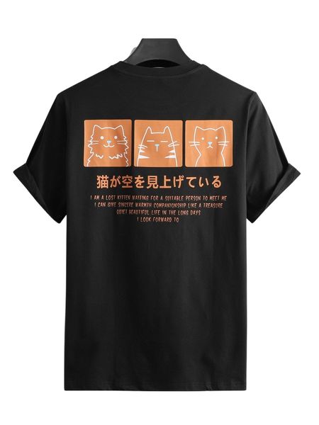 men cartoon & japanese letter graphic tee 65a7#, White;black