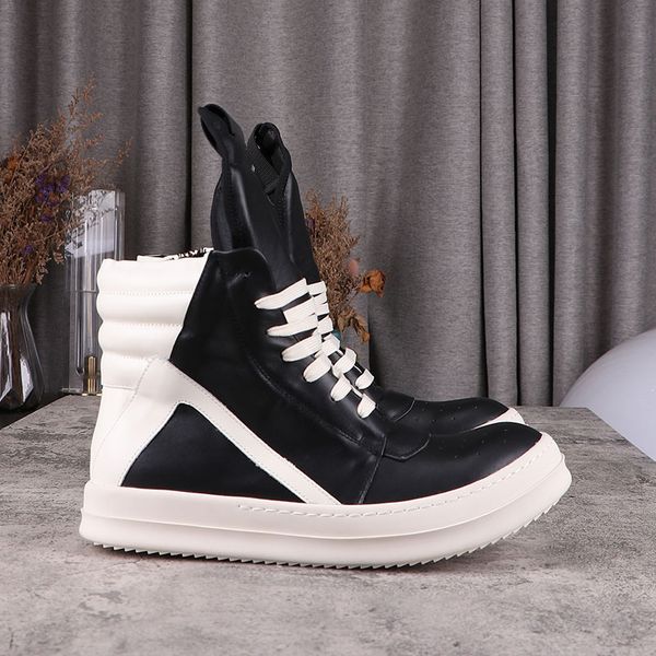 

high street rick classic shoes men sneakers men's casual shoes women's sports shoe lace-up owens genuine leather designer male sne, Black