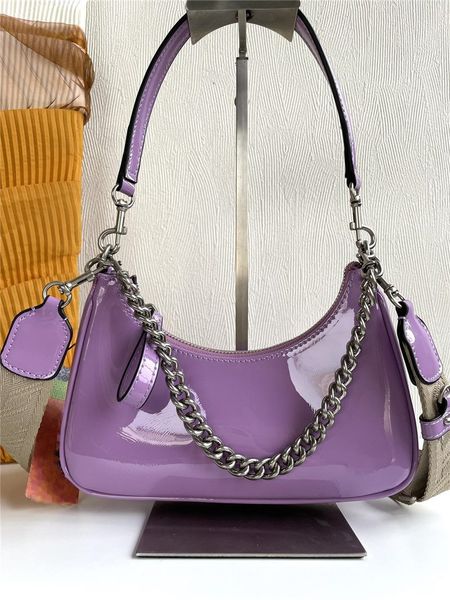 half moon design style bag shiny purple leather a quality crossbody purse with metal chain black nylon shoulder bags 2 straps
half moon design style bag shiny purple leather a quality crossbody purse with metal chain black nylon shoulder bags 2 straps