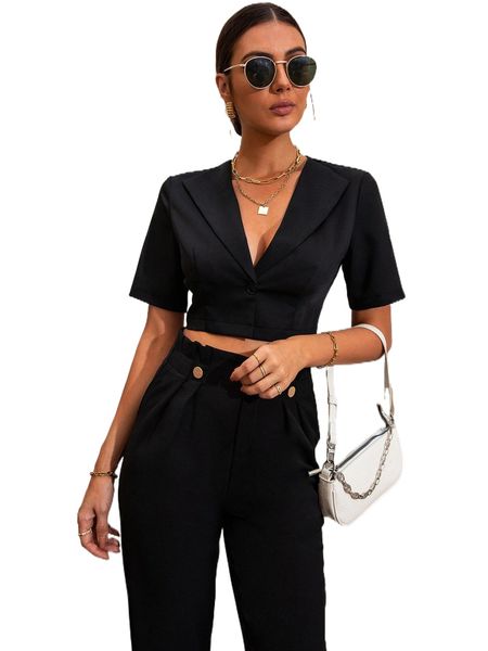 single button solid crop blazer a5ei#, White
single button solid crop blazer a5ei#, White