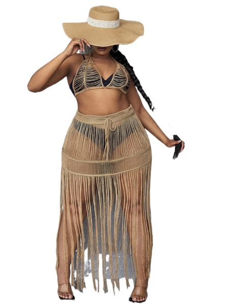 sxy plus tie backless drawstring waist fringe hem cover up set without bikini a48a#, Black
sxy plus tie backless drawstring waist fringe hem cover up set without bikini a48a#, Black