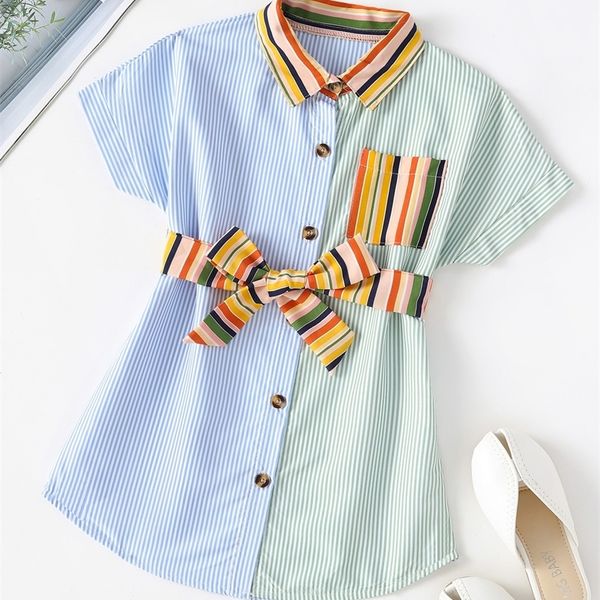 toddler girls colorblock striped pocket patched belted shirt dress she, Red;yellow 
toddler girls colorblock striped pocket patched belted shirt dress she, Red;yellow