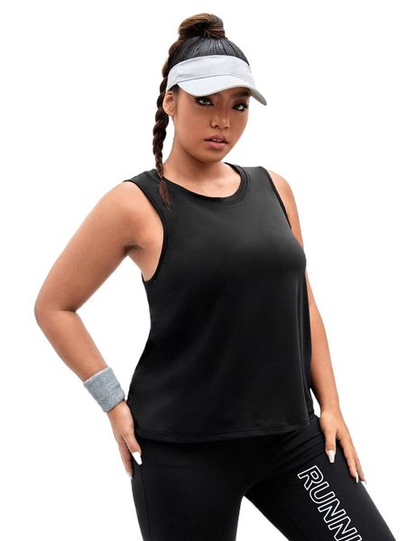 plus cut out crisscross back sports tank k509#, Black
