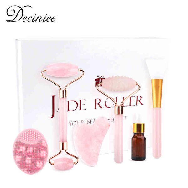 6pcs/set rose jade roller gua sha set face brush natural quartz scraper stone massage facial massager tool for body neck220429
6pcs/set rose jade roller gua sha set face brush natural quartz scraper stone massage facial massager tool for body neck220429
