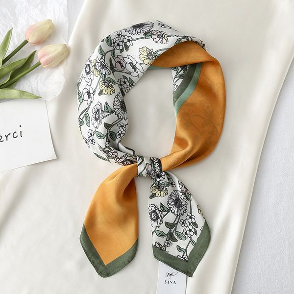 new satin japan and south korea sweet silk scarf female 70cm stewardess flower print small square scarf, Blue;gray
new satin japan and south korea sweet silk scarf female 70cm stewardess flower print small square scarf, Blue;gray