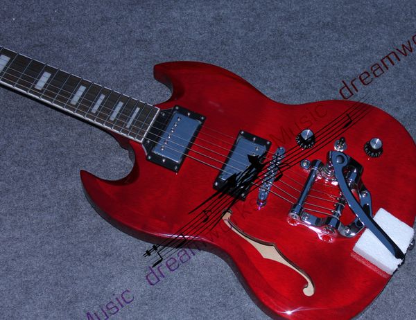 sg semi hollow electric guitar body mahogany finish gloss humbucker pickup , chrome hardware lightning inlay
sg semi hollow electric guitar body mahogany finish gloss humbucker pickup , chrome hardware lightning inlay