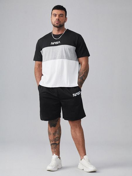 extended sizes men letter graphic colorblock tee & drawstring waist shorts d1fd#, Gray
extended sizes men letter graphic colorblock tee & drawstring waist shorts d1fd#, Gray