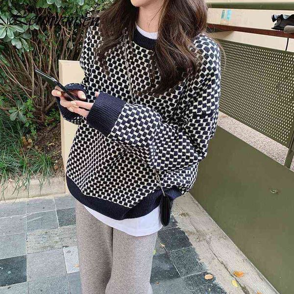 lenmemsen winter oversized thicken knitted sweater women casual vintage grid soft pullover f t220824, White;black
lenmemsen winter oversized thicken knitted sweater women casual vintage grid soft pullover f t220824, White;black